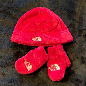 North Face infant girl hat and mittens